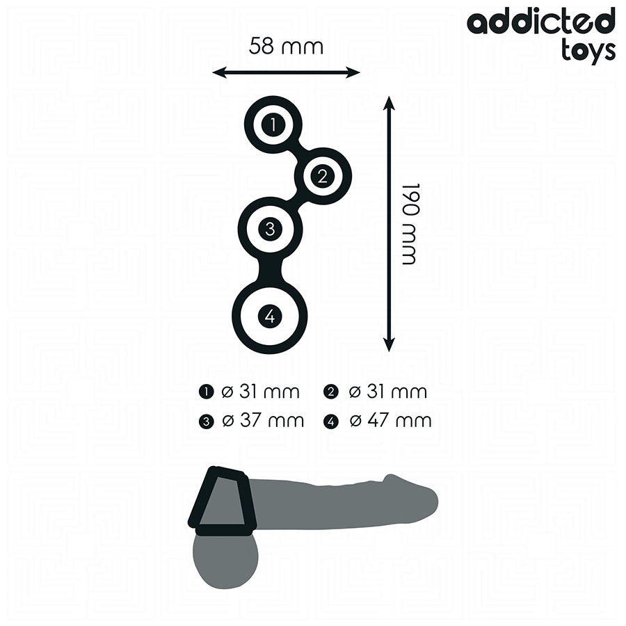 Addicted Toys - Pierścień anatomiczny z przegrodami, czarny, rozmiar uniwersalny