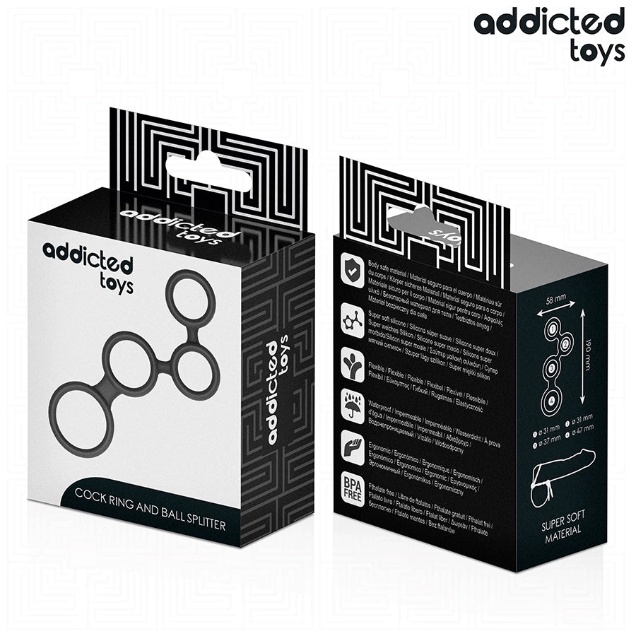 Addicted Toys - Pierścień anatomiczny z przegrodami, czarny, rozmiar uniwersalny